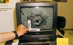 School television, destroyed by gunfire