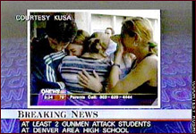 Nation-wide news stations broadcast what they could of the unprecedented violence at Columbine, stunning viewers all over the country and soon all over the world