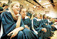 Becky Kwernland and Liz Nowlan with graduating class