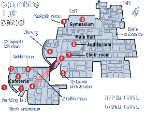 Columbine High School shooting course of events map