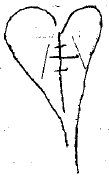 Sketch of a heart with a tri-tier cross / crude lost highway sketch inside