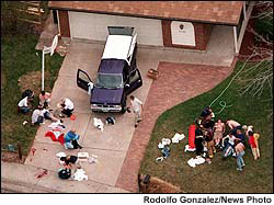 Aerial view of the triage area a few blocks away from the school