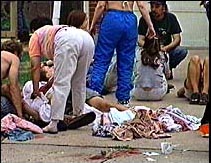 Bloody rags quickly piled up at the triage station near Columbine